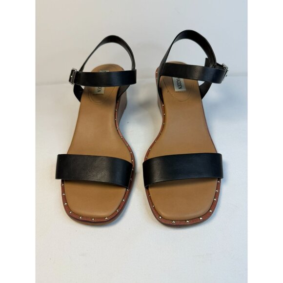 Steve Madden Ares Black Leather Studded Ankle Strap Wedge Sandals Women Size 9M - Picture 2 of 12